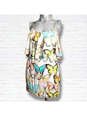 Farm Rio Butterfly Print Ruffle Bodice Thin Strap Mini Dress Size S